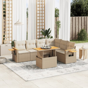 vidaXL 7-delige Loungeset met kussens poly rattan beige
