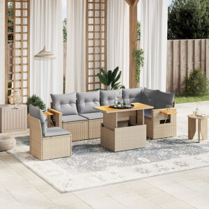 vidaXL 7-delige Loungeset met kussens poly rattan beige