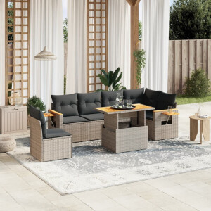 vidaXL 7-delige Loungeset met kussens poly rattan grijs