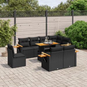 vidaXL 9-delige Loungeset met kussens poly rattan zwart