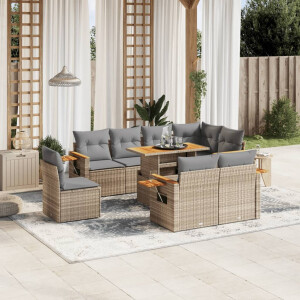 vidaXL 9-delige Loungeset met kussens poly rattan beige