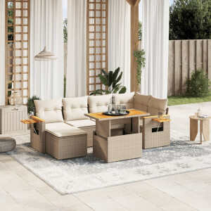 vidaXL 7-delige Loungeset met kussens poly rattan beige