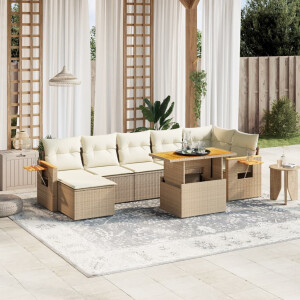 vidaXL 8-delige Loungeset met kussens poly rattan beige