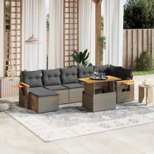 vidaXL 8-delige Loungeset met kussens poly rattan grijs