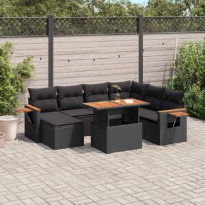 vidaXL 8-delige Loungeset met kussens poly rattan zwart