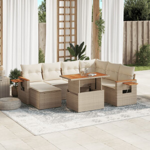 vidaXL 8-delige Loungeset met kussens poly rattan beige