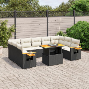 vidaXL 10-delige Loungeset met kussens poly rattan zwart