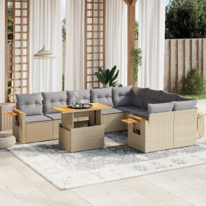vidaXL 10-delige Loungeset met kussens poly rattan beige