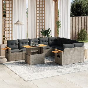 vidaXL 10-delige Loungeset met kussens poly rattan grijs