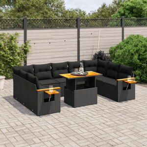 vidaXL 11-delige Loungeset met kussens poly rattan zwart