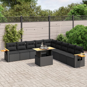 vidaXL 11-delige Loungeset met kussens poly rattan zwart