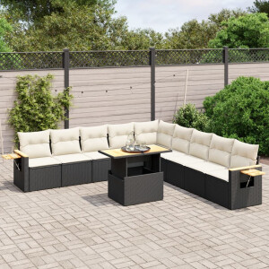 vidaXL 11-delige Loungeset met kussens poly rattan zwart
