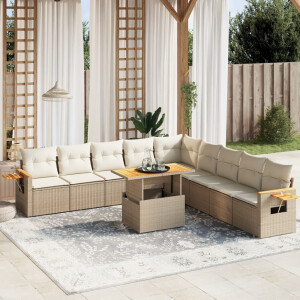 vidaXL 11-delige Tuinset met kussens poly rattan beige