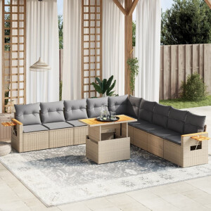 vidaXL 11-delige Tuinset met kussens poly rattan beige