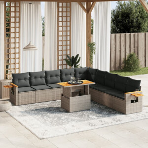 vidaXL 11-delige Loungeset met kussens poly rattan grijs