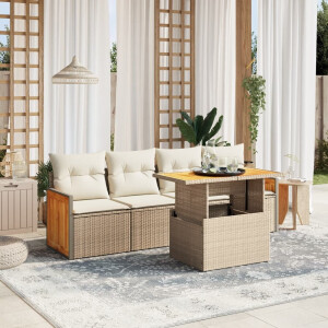 vidaXL 5-delige Loungeset met kussens poly rattan beige