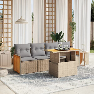 vidaXL 5-delige Loungeset met kussens poly rattan beige