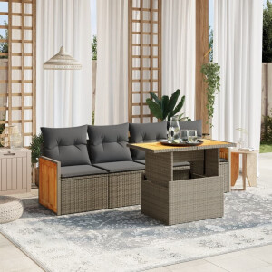 vidaXL 5-delige Loungeset met kussens poly rattan grijs