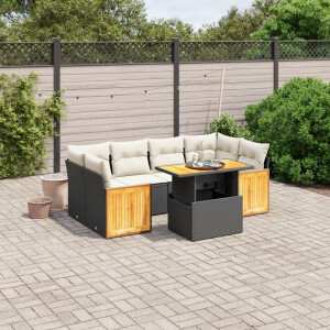 vidaXL 7-delige Loungeset met kussens poly rattan zwart