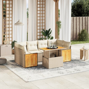 vidaXL 7-delige Loungeset met kussens poly rattan beige