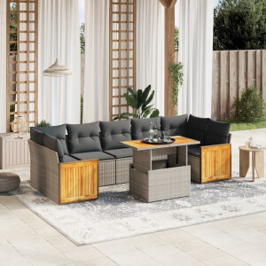 vidaXL 8-delige Loungeset met kussens poly rattan grijs