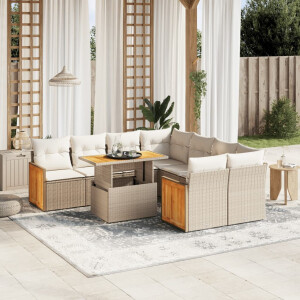 vidaXL 9-delige Loungeset met kussens poly rattan beige