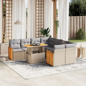 vidaXL 9-delige Loungeset met kussens poly rattan beige