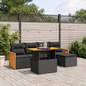 vidaXL 6-delige Loungeset met kussens poly rattan zwart