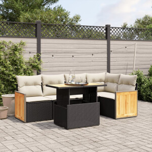 vidaXL 6-delige Loungeset met kussens poly rattan zwart
