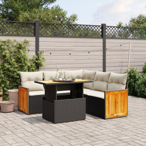 vidaXL 6-delige Loungeset met kussens poly rattan zwart