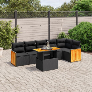 vidaXL 7-delige Loungeset met kussens poly rattan zwart