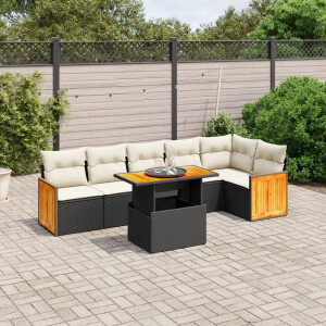 vidaXL 7-delige Loungeset met kussens poly rattan zwart