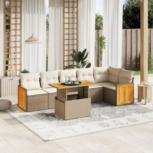 vidaXL 7-delige Loungeset met kussens poly rattan beige