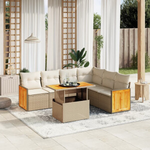 vidaXL 7-delige Loungeset met kussens poly rattan beige