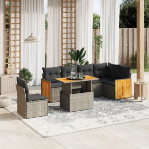 vidaXL 7-delige Loungeset met kussens poly rattan grijs
