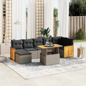 vidaXL 8-delige Loungeset met kussens poly rattan grijs