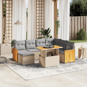 vidaXL 8-delige Loungeset met kussens poly rattan beige