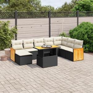 vidaXL 9-delige Loungeset met kussens poly rattan zwart