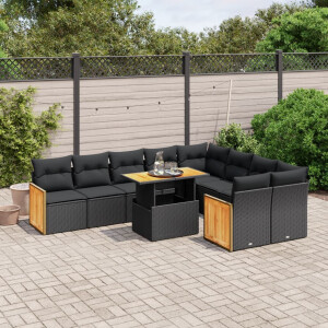 vidaXL 10-delige Loungeset met kussens poly rattan zwart