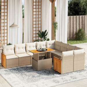 vidaXL 10-delige Loungeset met kussens poly rattan beige
