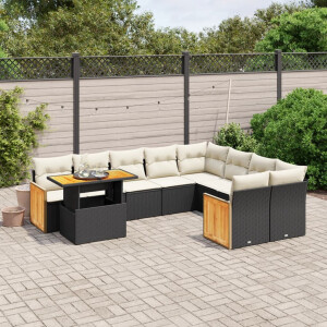 vidaXL 10-delige Loungeset met kussens poly rattan zwart