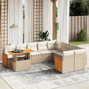 vidaXL 10-delige Loungeset met kussens poly rattan beige
