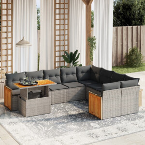 vidaXL 10-delige Loungeset met kussens poly rattan grijs