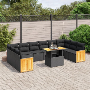 vidaXL 11-delige Loungeset met kussens poly rattan zwart