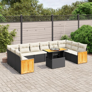 vidaXL 11-delige Loungeset met kussens poly rattan zwart