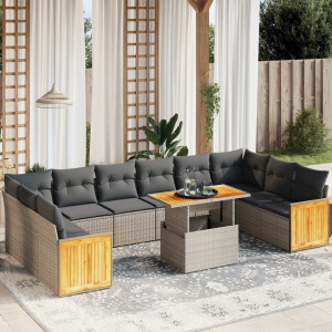 vidaXL 11-delige Loungeset met kussens poly rattan grijs