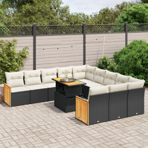 vidaXL 11-delige Loungeset met kussens poly rattan zwart