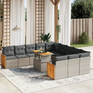 vidaXL 11-delige Loungeset met kussens poly rattan grijs