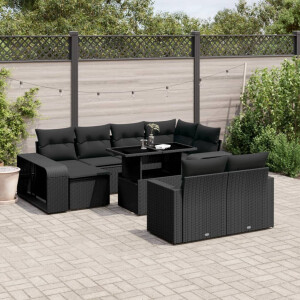 vidaXL 11-delige Loungeset met kussens poly rattan zwart