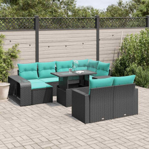 vidaXL 11-delige tuinbankset met kussens, zwart polyrotan